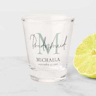 Monogram Initial Name Script Bridesmaid Sage Shot Glass