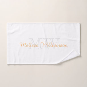 Monogram Initial Name Script Yellow Gold White Bath Towel Set