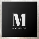 Monogram Initial Name Simple Black and White Tile<br><div class="desc">Modern typography minimalist monogram initial name design which can be changed to personalize.</div>