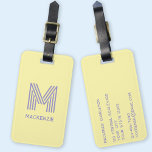 Monogram Initial Name Simple Butter Yellow Lilac Luggage Tag<br><div class="desc">Elevate your travel experience with this modern typography minimalist monogram initial name design in butter yellow and lilac which can be changed to personalize. These stylish tags not only ensure your luggage stands out on the carousel but also add a personal touch to your travel essentials. Designed for easy identification,...</div>