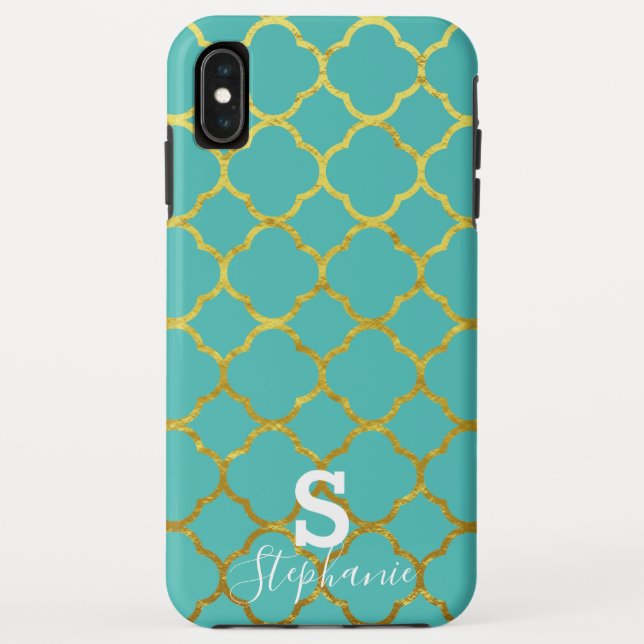 Monogram Initial Name Teal Blue Gold Foil 2020 Case-Mate iPhone Case (Back)