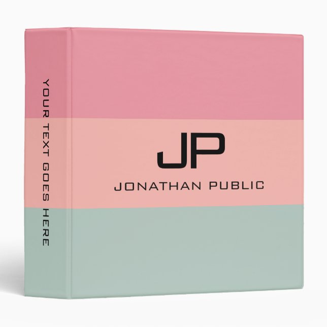 Monogram Initial Name Template Pink Peach Teal Binder (Front/Spine)