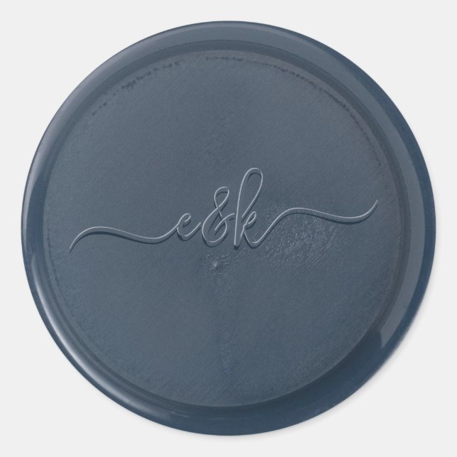 Monogram Initial Navy Blue Wax Seal Sticker (Front)