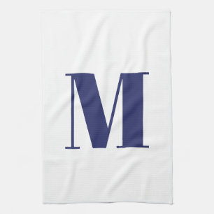 Monogram initial navy blue white modern elegant kitchen towel