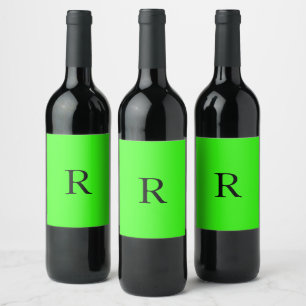 Monogram Initial Neon Green Bright Colourful Custo Wine Label