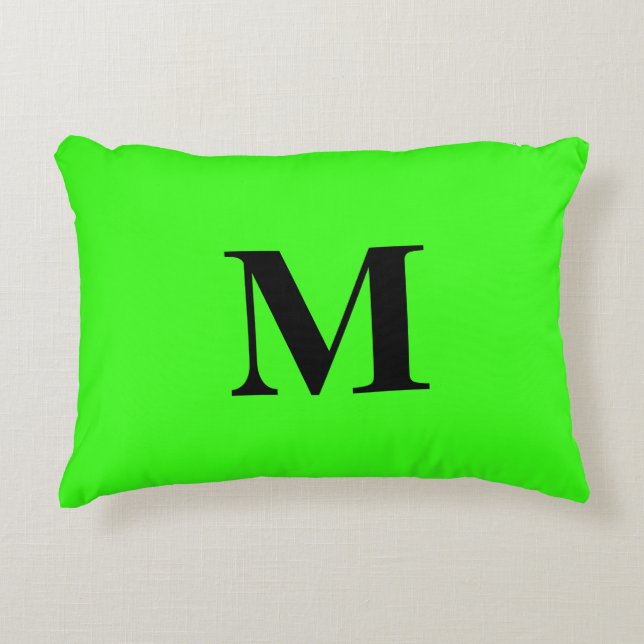 Monogram Initial Neon Green Colourful Bright Gift Accent Pillow (Front)