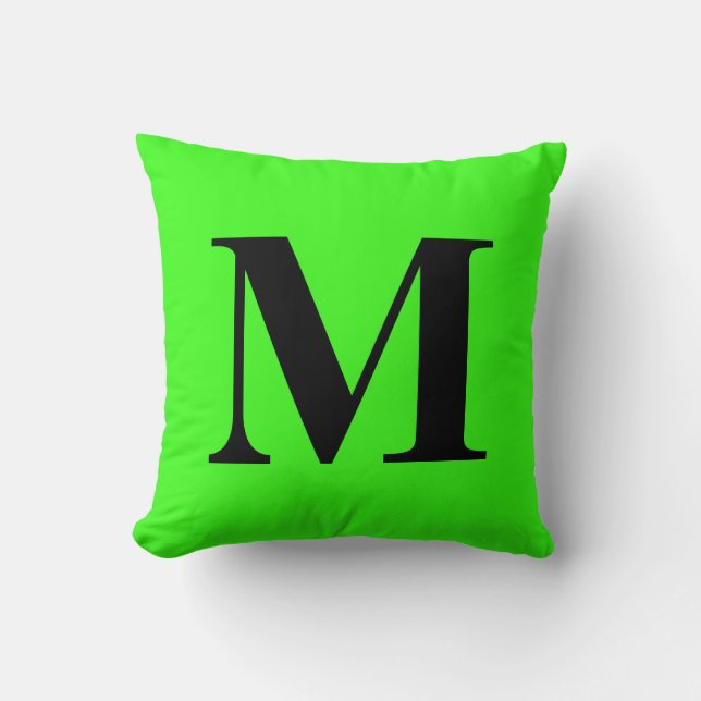 Monogram Initial Neon Green Gift Colourful Bright  Throw Pillow (Front)