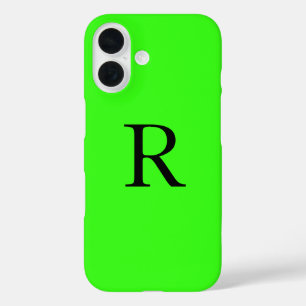 Monogram Initial Neon Green Solid Colour Cool iPhone 16 Case