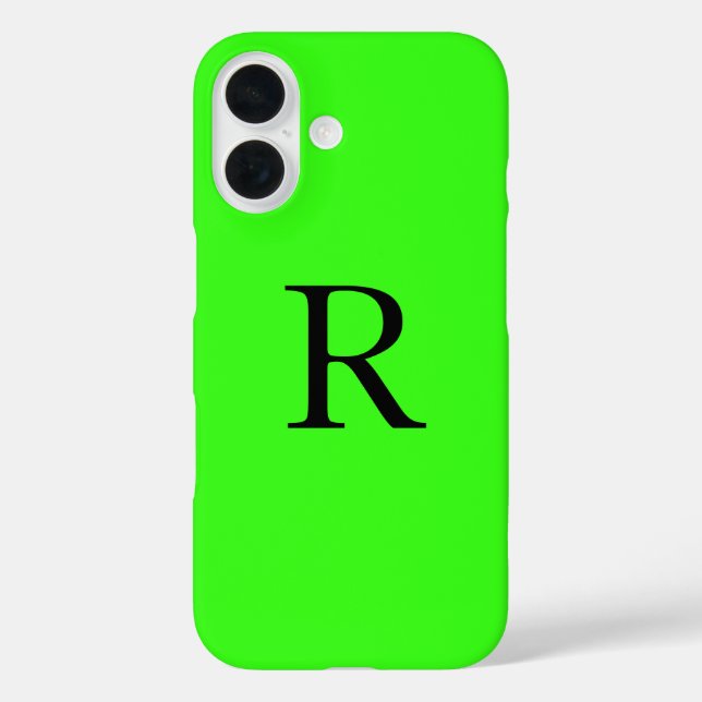 Monogram Initial Neon Green Solid Colour Cool Case-Mate iPhone Case (Back)