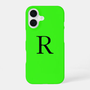 Monogram Initial Neon Green Solid Colour Cool iPhone 16 Case