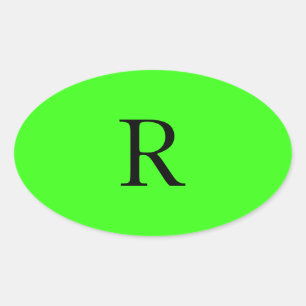 Monogram Initial Neon Green Solid Colour Cool Oval Sticker