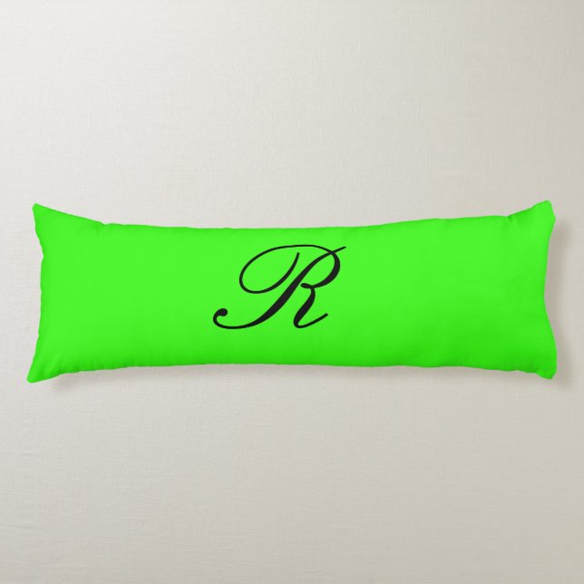 Monogram Initial Neon Green Solid Colour Elegant Body Pillow (Front)