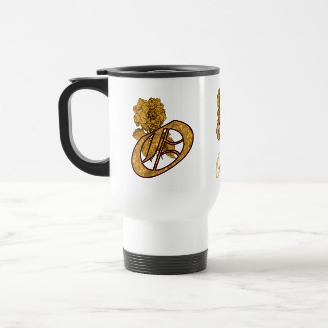 Monogram Initial O Gold Peony Personalized Travel Mug (Left)