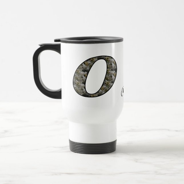 Monogram Initial O Hydrangea Flower Personalized Travel Mug (Left)