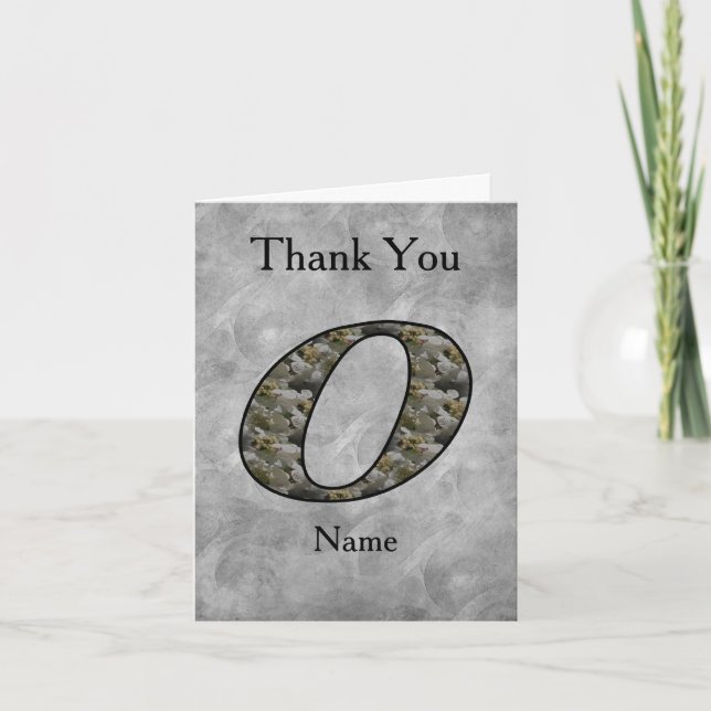 Monogram Initial O Hydrangea Flowers Personalized Thank You Card (Front)