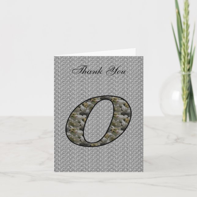 Monogram Initial O Hydrangea Thank You Card (Front)