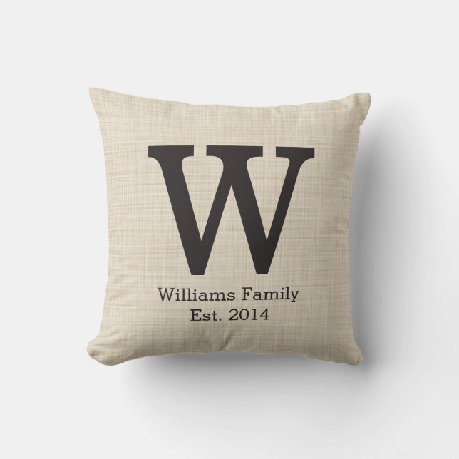Monogram Initial on Faux Linen Throw Pillow (Front)