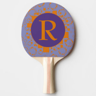 Monogram Initial Orange Purple Circles Squares Ping Pong Paddle
