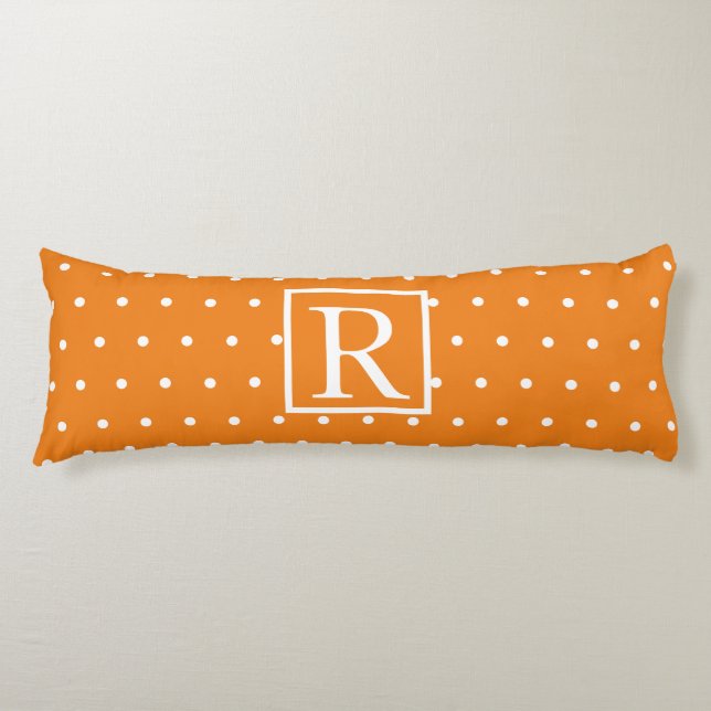 Monogram Initial Orange White Polka Dots Cute Body Pillow (Front)