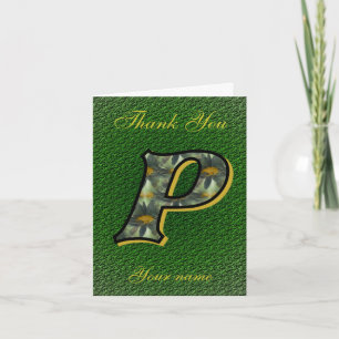 Monogram Initial P Daisies Art Personalized Thank You Card