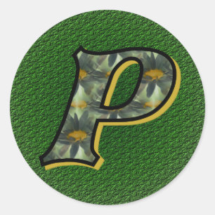 Monogram Initial P Daisies Floral Art Classic Round Sticker
