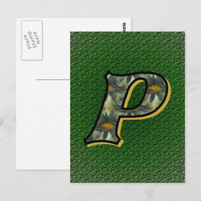 Monogram Initial P Daisies Flower Art Postcard (Front/Back)