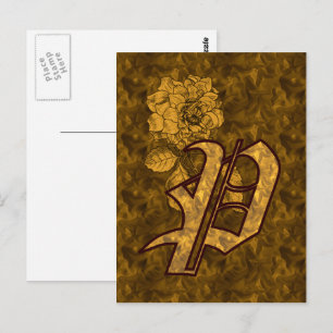 Monogram Initial P Elegant Gold Peony Flower Postcard