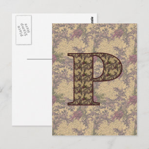 Monogram Initial P Elegant Vintage Floral Postcard