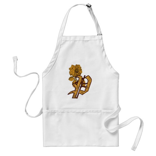 Monogram Initial P Gold Peony Apron (Front)