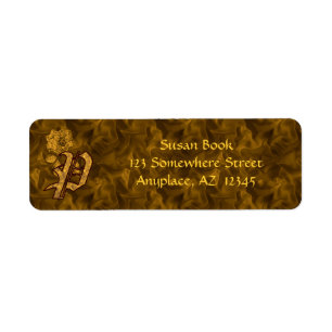 Monogram Initial P Gold Peony Return Address 