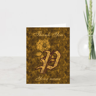 Monogram Initial P Gold Satin Peony Personalized Thank You Card