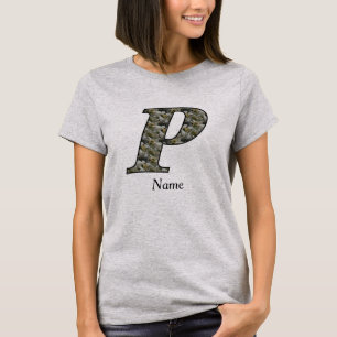 Monogram Initial P Hydrangea Flowers Personalized T-Shirt