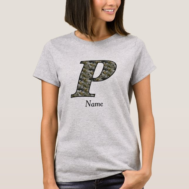 Monogram Initial P Hydrangea Flowers Personalized T-Shirt (Front)