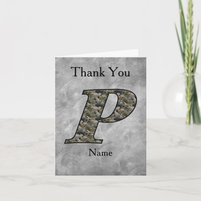 Monogram Initial P Hydrangea Flowers Personalized Thank You Card (Front)