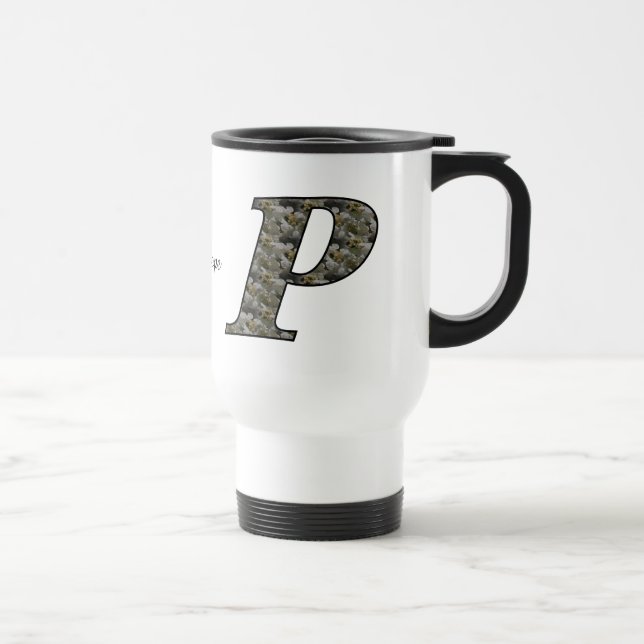 Monogram Initial P Hydrangea Flowers Personalized Travel Mug (Right)