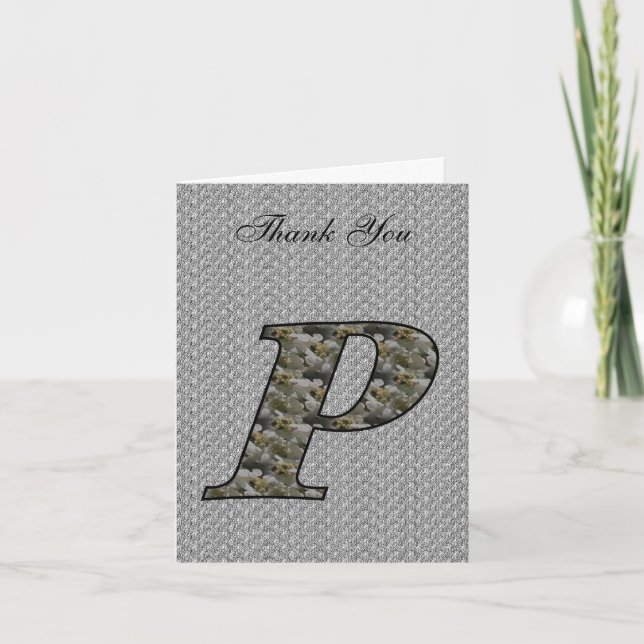 Monogram Initial P Hydrangea Thank You Card (Front)