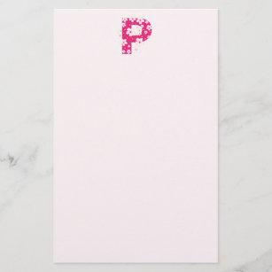 Monogram initial P pretty pink floral stationery