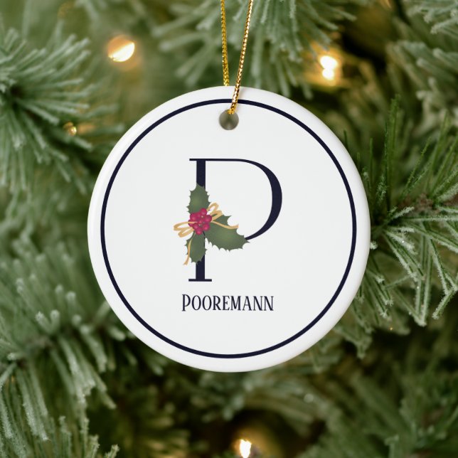 Monogram Initial P Vintage Christmas Ceramic Ornament (Tree)