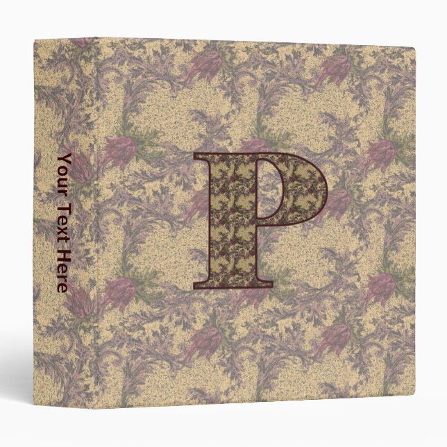 Monogram Initial P Vintage Floral Personalized Binder (Front/Spine)