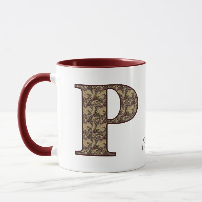 Monogram Initial P Vintage Floral Personalized Mug (Left)