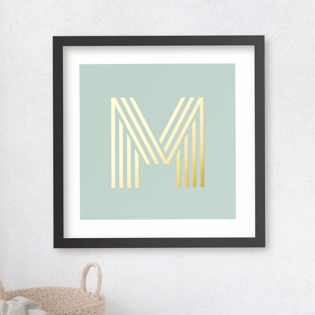 Monogram initial pale sea green background foil prints (Creator Uploaded)