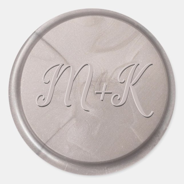 Monogram Initial Pearl Gray Wax Seal Sticker (Front)