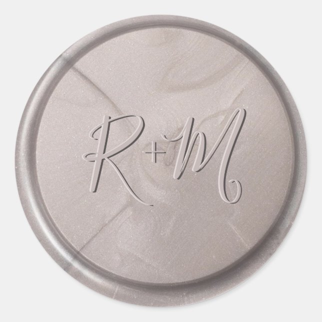 Monogram Initial Pearl Gray Wax Seal Sticker (Front)