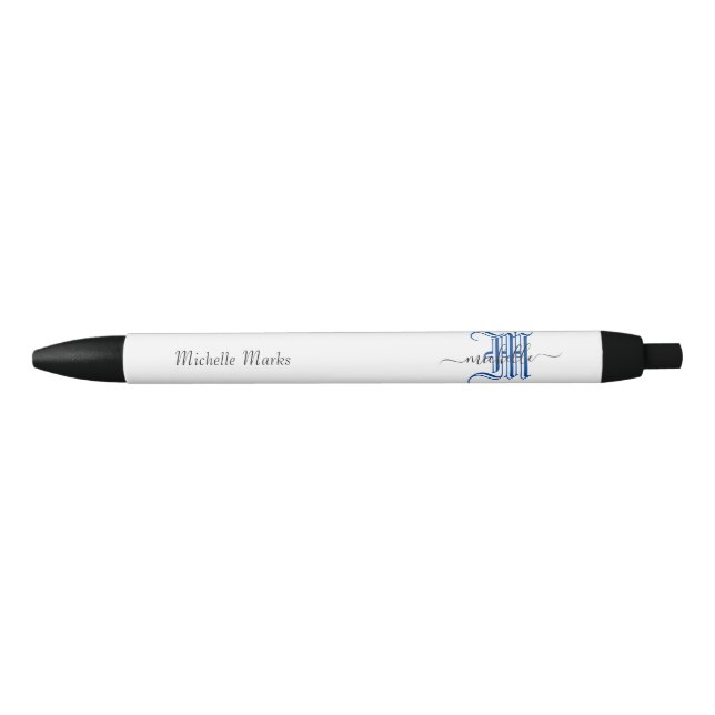 monogram initial personalized business name blue  black ink pen (Front)
