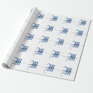 monogram initial personalized business name blue wrapping paper