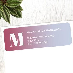 Monogram Initial Pink Blue Gradient Return Address