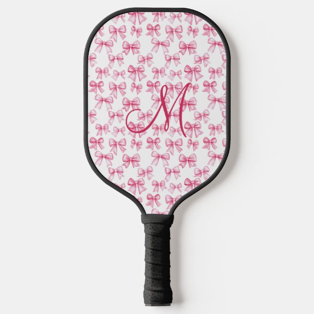 Monogram Initial Pink Bow Coquette Aesthetic Gift  Pickleball Paddle (Front)
