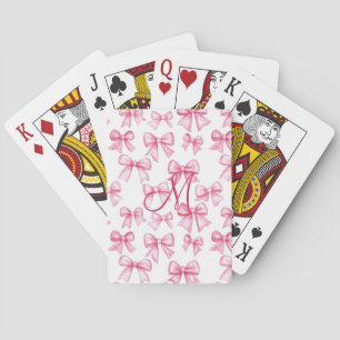 Monogram Initial Pink Bow Coquette Aesthetic Gift  Playing Cards