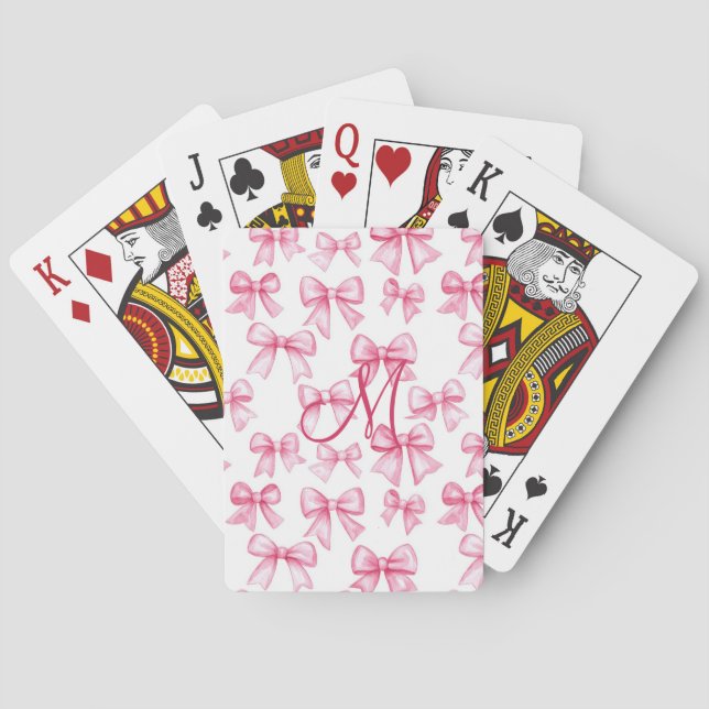 Monogram Initial Pink Bow Coquette Aesthetic Gift  Playing Cards (Back)