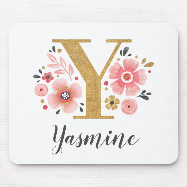 Monogram Initial Pink Gold Letter Y Mouse Pad (Front)